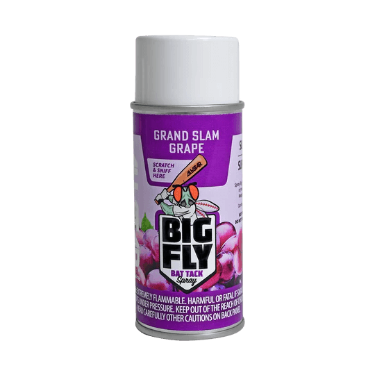 Big Fly Bat Tack Spray in Grand Slam Grape flavor for enhanced grip in baseball and softball.