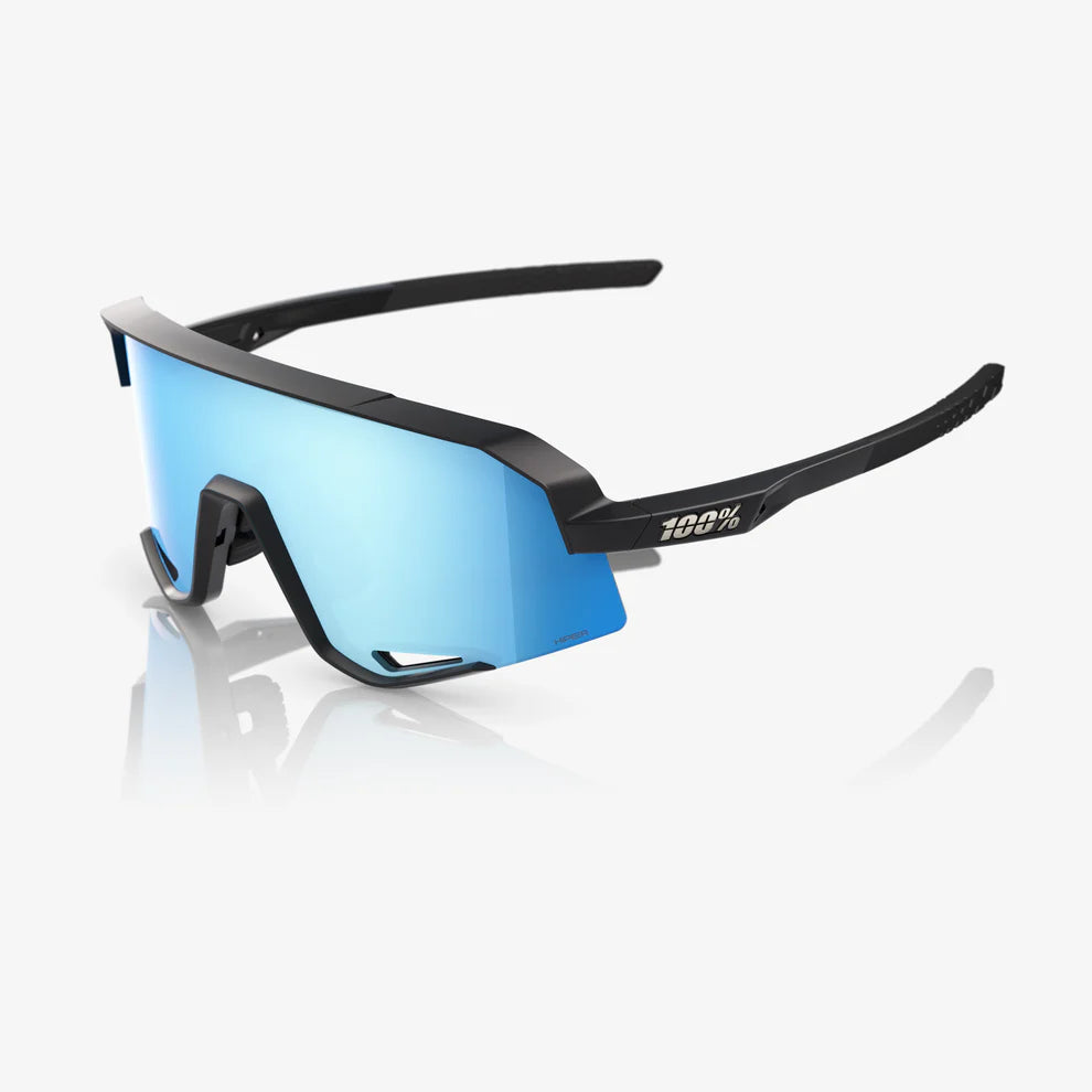 100% Slendale Polished Matte Black Sunglasses - HiPER Blue Multilayer Mirror lens