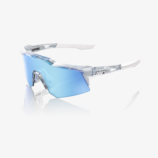 100% Speedcraft XS Polished Translucent Clear Sunglasses - HiPER Blue Multilayer Mirror lens