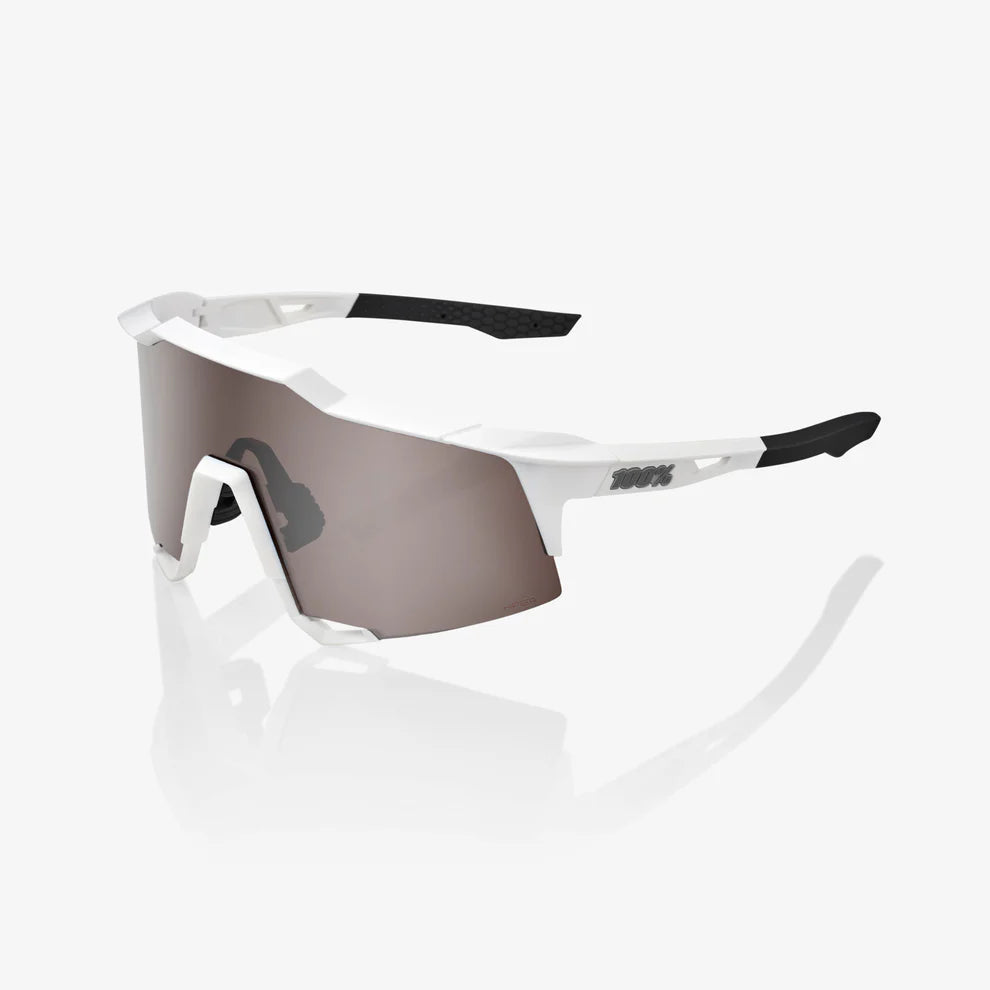 100% Speedcraft Polished Matte White Sunglasses - HiPER Silver Mirror lens