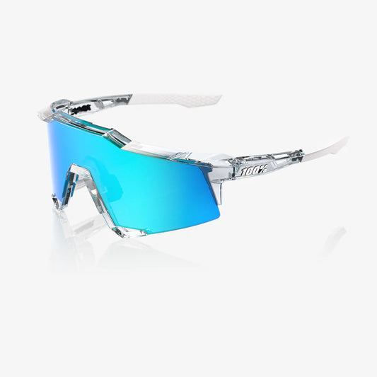 100% Speedcraft Polished Translucent Clear Sunglasses - Blue Topaz Multilayer Mirror lens