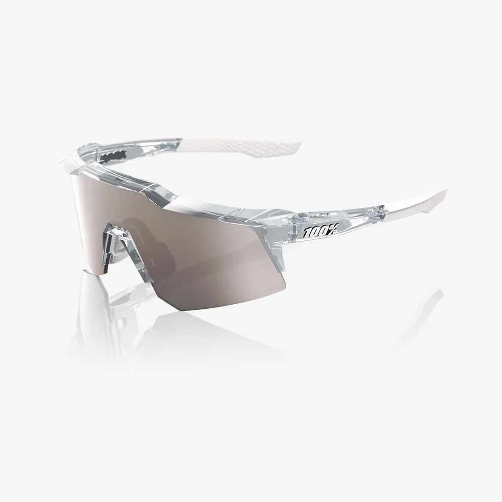 100% Speedcraft XS Polished Translucent Clear Sunglasses - HiPER Silver Mirror lens